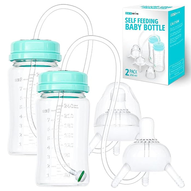 🍼Baby Self Feeding Bottle | Hand Free Feeding with Long Straw and Pacifier🍼