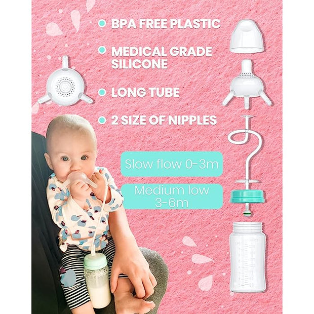 🍼Baby Self Feeding Bottle | Hand Free Feeding with Long Straw and Pacifier🍼