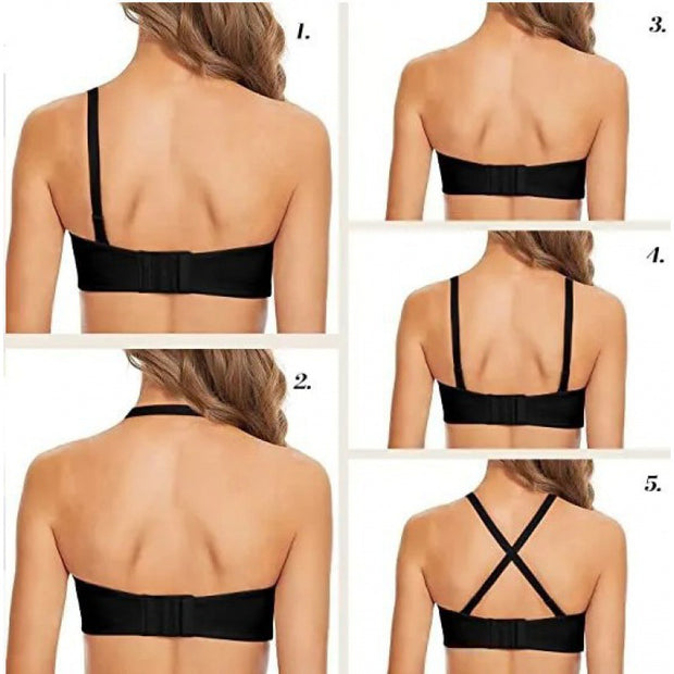 Full Support Non-Slip Convertible Bandeau Bra, Detachable Strap Bandeau Bra,  Push Up Seamless Bralette (with Nipple Patch) (Color : Black, Size :  40/90G) : : Clothing, Shoes & Accessories