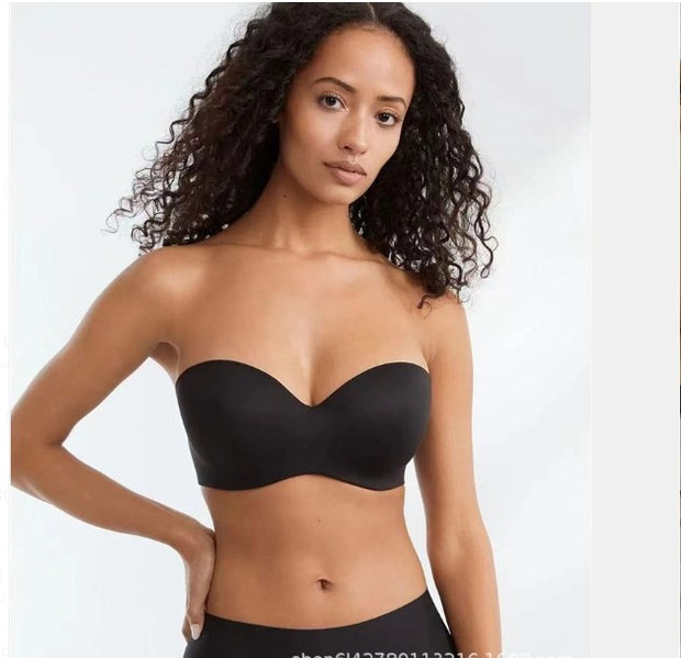 Full Support Non-Slip Convertible Bandeau Bra, Detachable Strap Bandeau Bra,  Push Up Seamless Bralette (with Nipple Patch) (Color : Black, Size :  40/90G) : : Clothing, Shoes & Accessories
