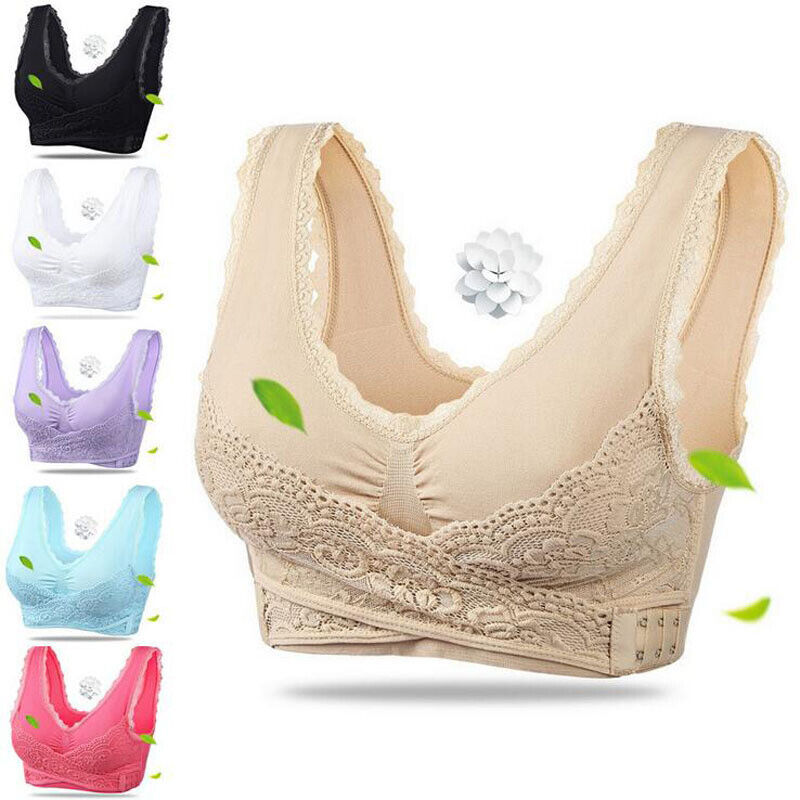 Women's Seamless Cross Front Side Hook Buckle Lace Comfotable Yoga Bra with  Removable Pads