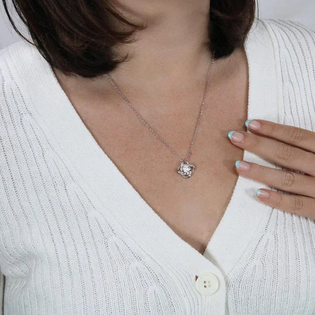 White Gold Necklace - With Real Rose - To My Love